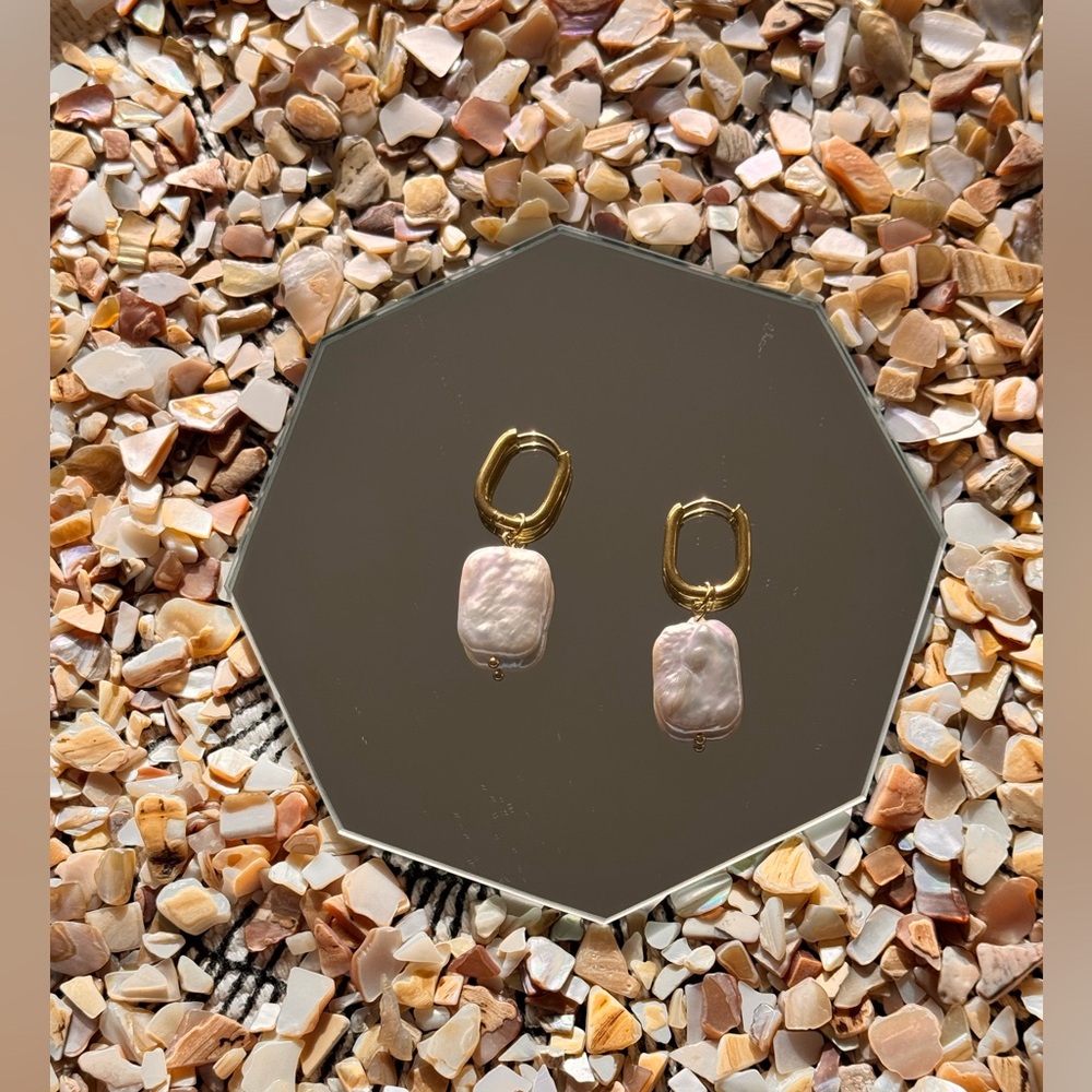 SOLD! Gold and Cream Dangle Earrings with Intricate Design - Picture 3 of 5